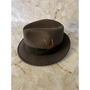 Vintage Bollman 55 Dyna Felt Deluxe Fur Blend Fedora Hat 6 7/8" With Feathers